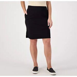 Isaac Mizrahi Live! Pitch Black Regular Essentials Pima Cotton Pull-On Skirt M